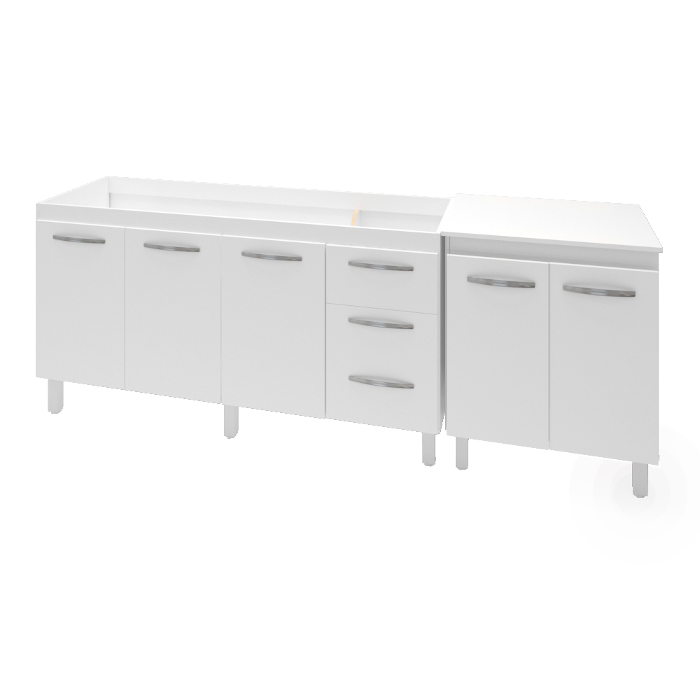 Armário Cozinha Gabinete Pia De 140 cm Carina Com Balcão Multiuso Micro-ondas Branco Serena 