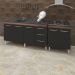 Armário Cozinha Gabinete Pia De 150 cm Diana Com Balcão Cooktop 5 Bocas Savana Frente Preta Jade 