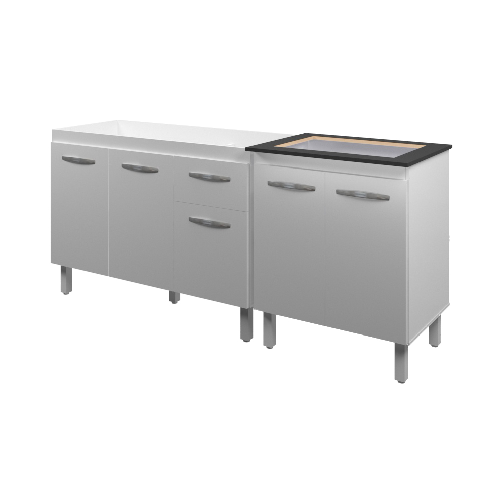 Armário Cozinha Gabinete pia de 120 cm com Balcão Cooktop 4 bocas Branco 