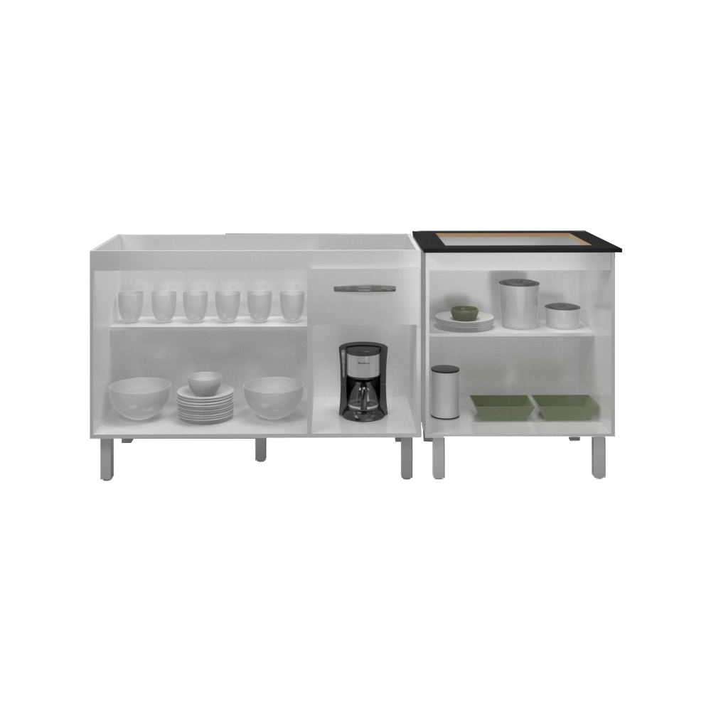 Armário Cozinha Gabinete pia de 120 cm com Balcão Cooktop 4 bocas Branco 