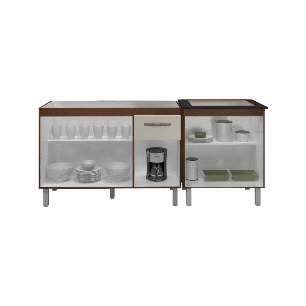Armário Cozinha Gabinete pia de 120 cm com Balcão Cooktop 4 bocas Savana frente Off-White 