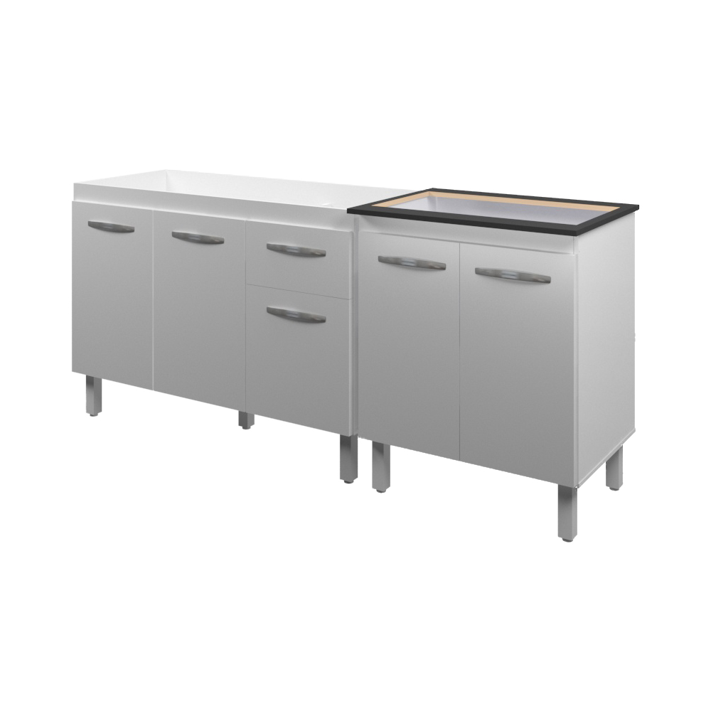 Armário Cozinha Gabinete pia de 120 cm com Balcão Cooktop 5 bocas Branco 