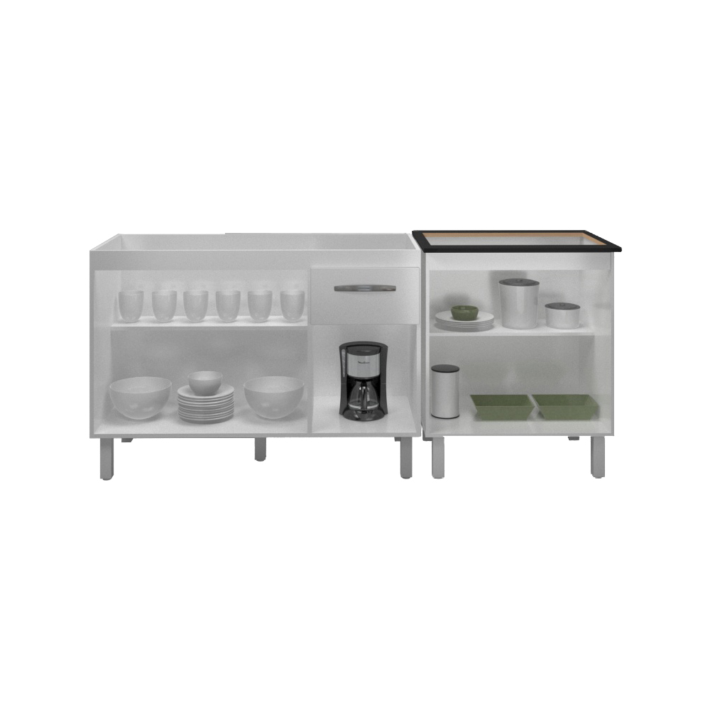 Armário Cozinha Gabinete pia de 120 cm com Balcão Cooktop 5 bocas Branco 