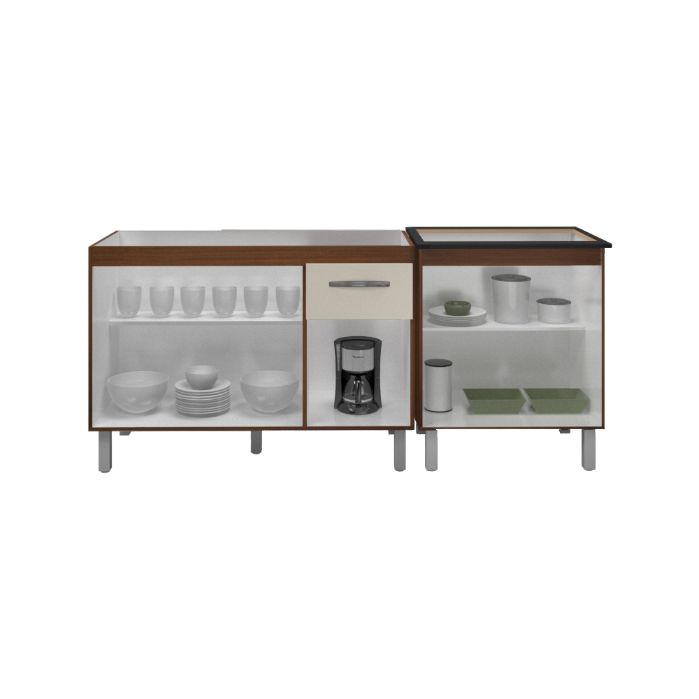 Armário Cozinha Gabinete pia de 120 cm com Balcão Cooktop 5 bocas Savana frente Off-White 