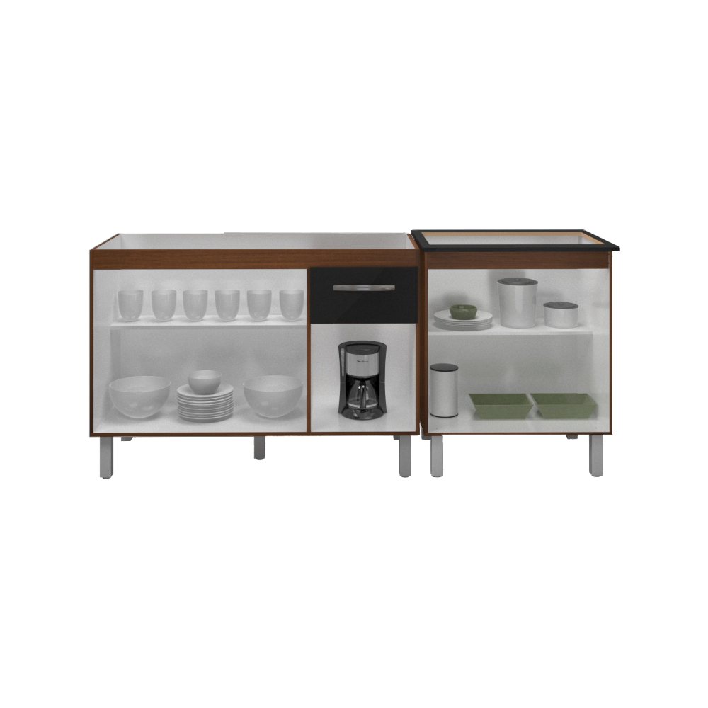 Armário Cozinha Gabinete pia de 120 cm com Balcão Cooktop 5 bocas Savana frente preta 