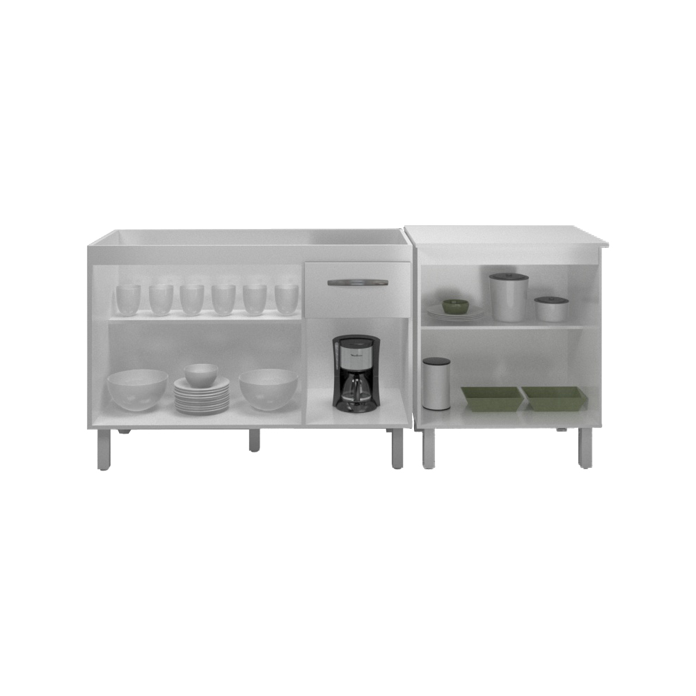 Armário Cozinha Gabinete pia de 120 cm com Balcão multiuso micro-ondas Forno Elétrico Branco 