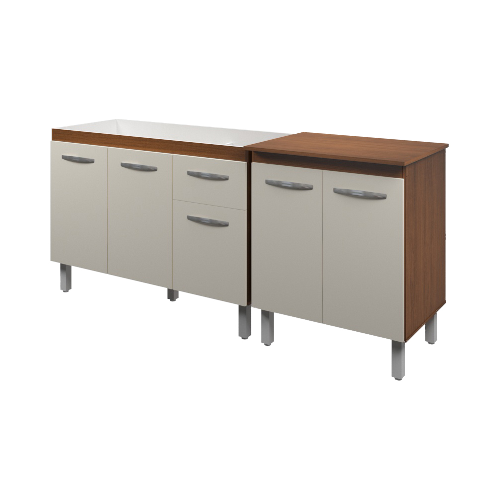 Armário Cozinha Gabinete pia de 120 cm com Balcão multiuso micro-ondas Forno Elétrico Savana frente Off-White 