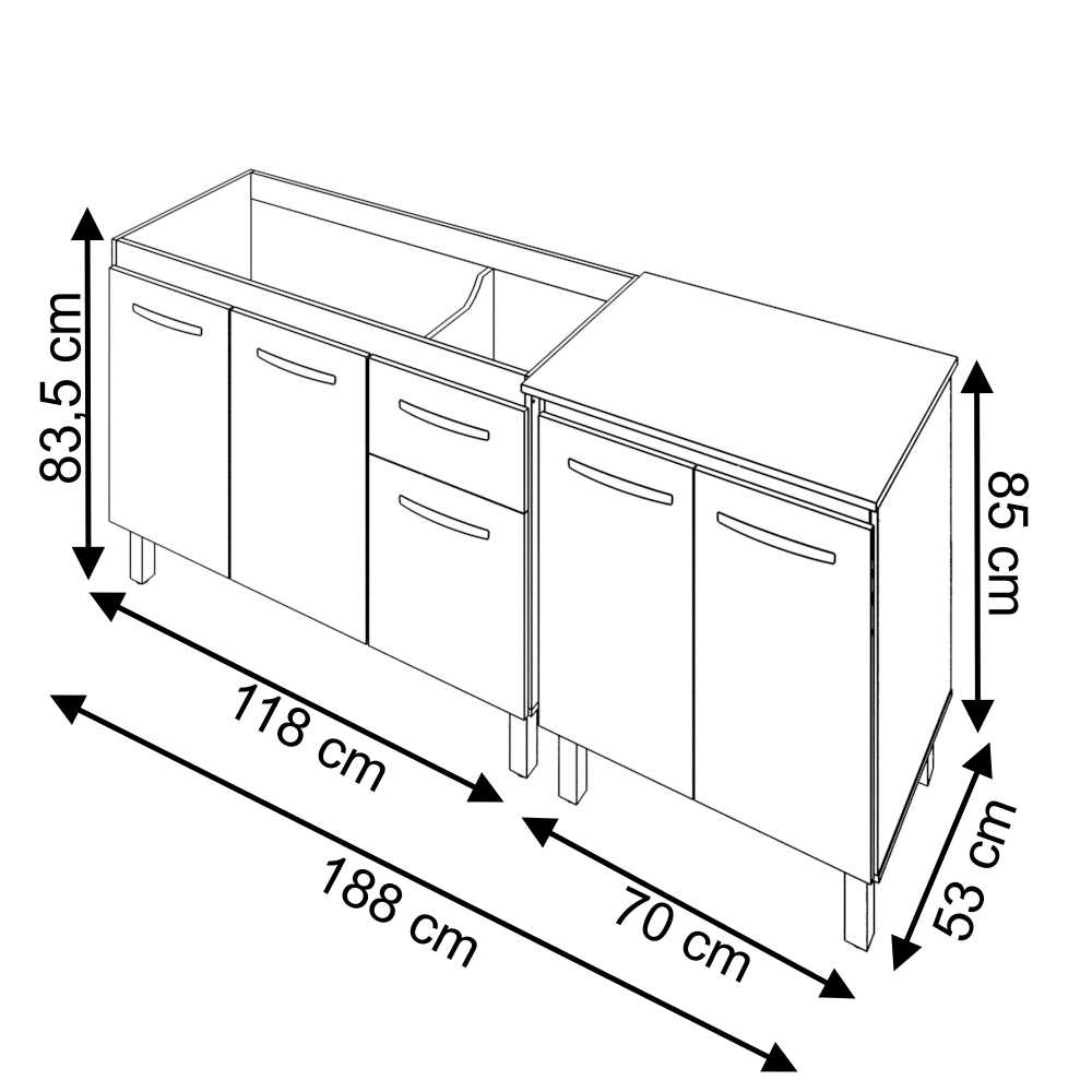 Armário Cozinha Gabinete pia de 120 cm com Balcão multiuso micro-ondas Forno Elétrico Savana frente Off-White 