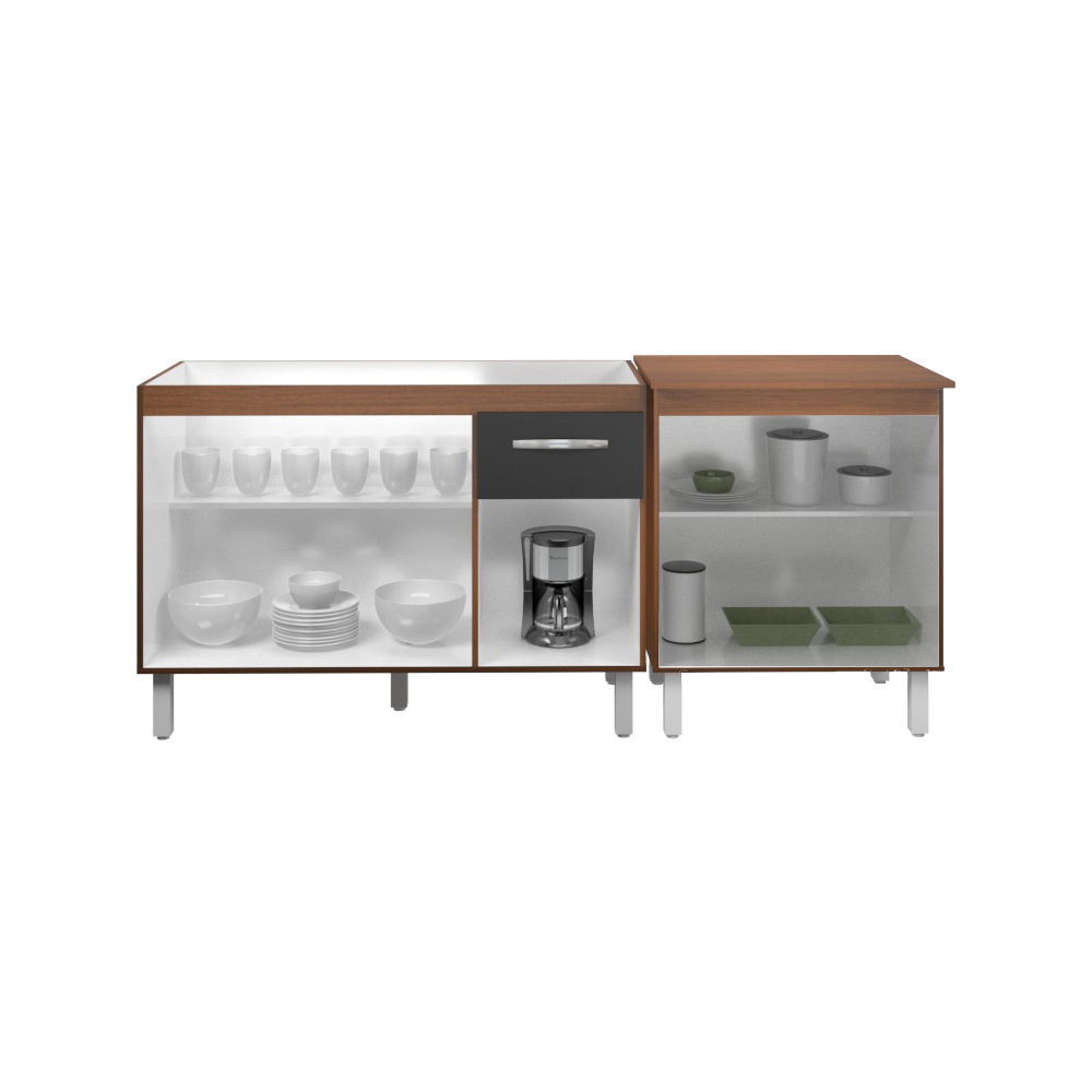 Armário Cozinha Gabinete pia de 120 cm com Balcão multiuso micro-ondas Forno Elétrico Savana frente preta 