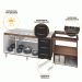 Armário Gabinete Balcão para Pia 138 cm Carina Balcão para Cooktop 5 Bocas Forno Elétrico Elisa Savana frente Preta 