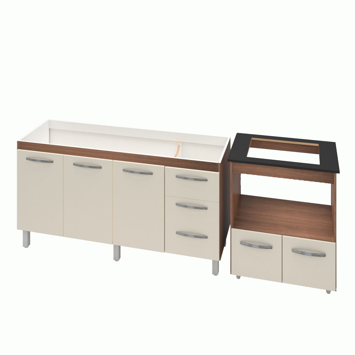 Armário Gabinete Balcão para Pia 138 cm Carina com Balcão para Cooktop 4 Bocas e Forno Elétrico Savana frente Off-White 
