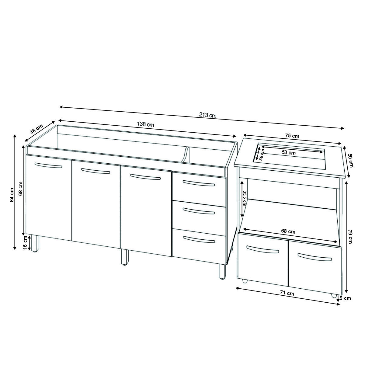 Armário Gabinete Balcão para Pia 138 cm Carina com Balcão para Cooktop 4 Bocas e Forno Elétrico Savana frente Off-White 