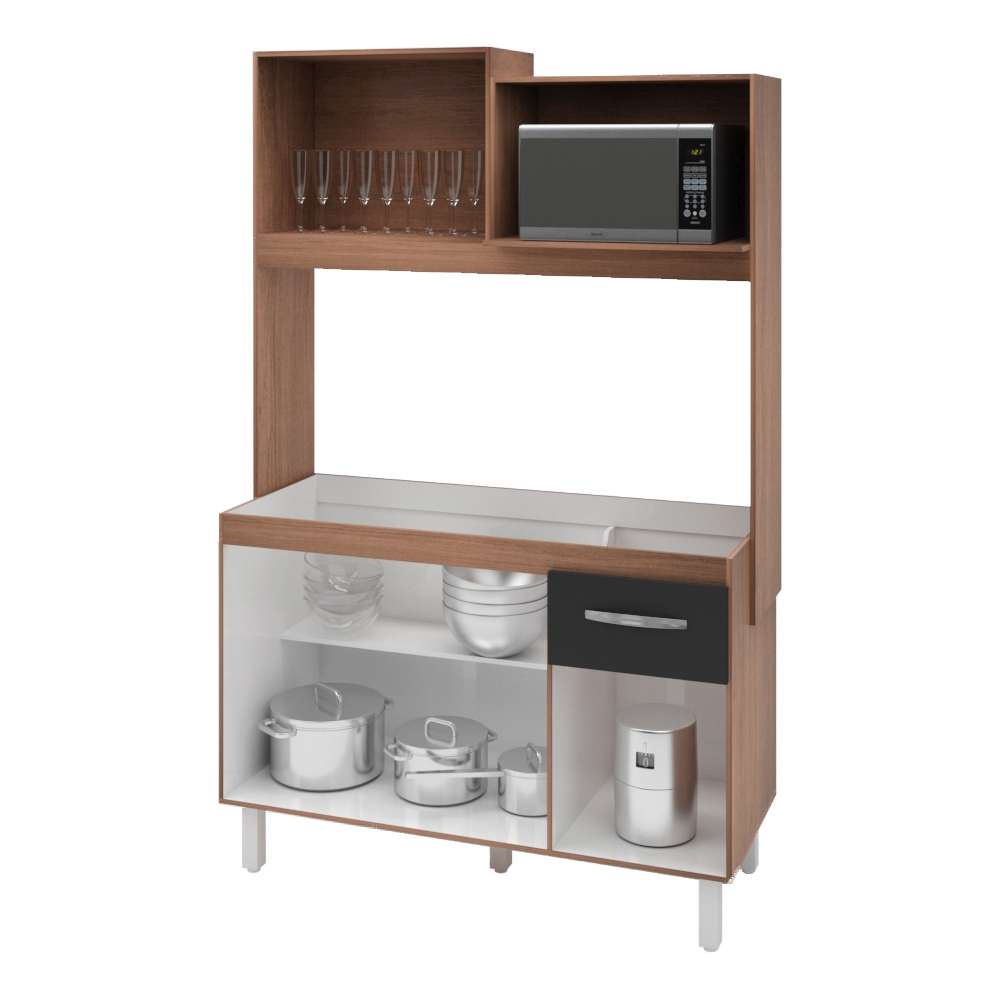 Armário Gabinete de Cozinha para pia de 120 cm Compacto 4 portas 3 gavetas Vitória Moblis Móveis Savana Frente Preta 