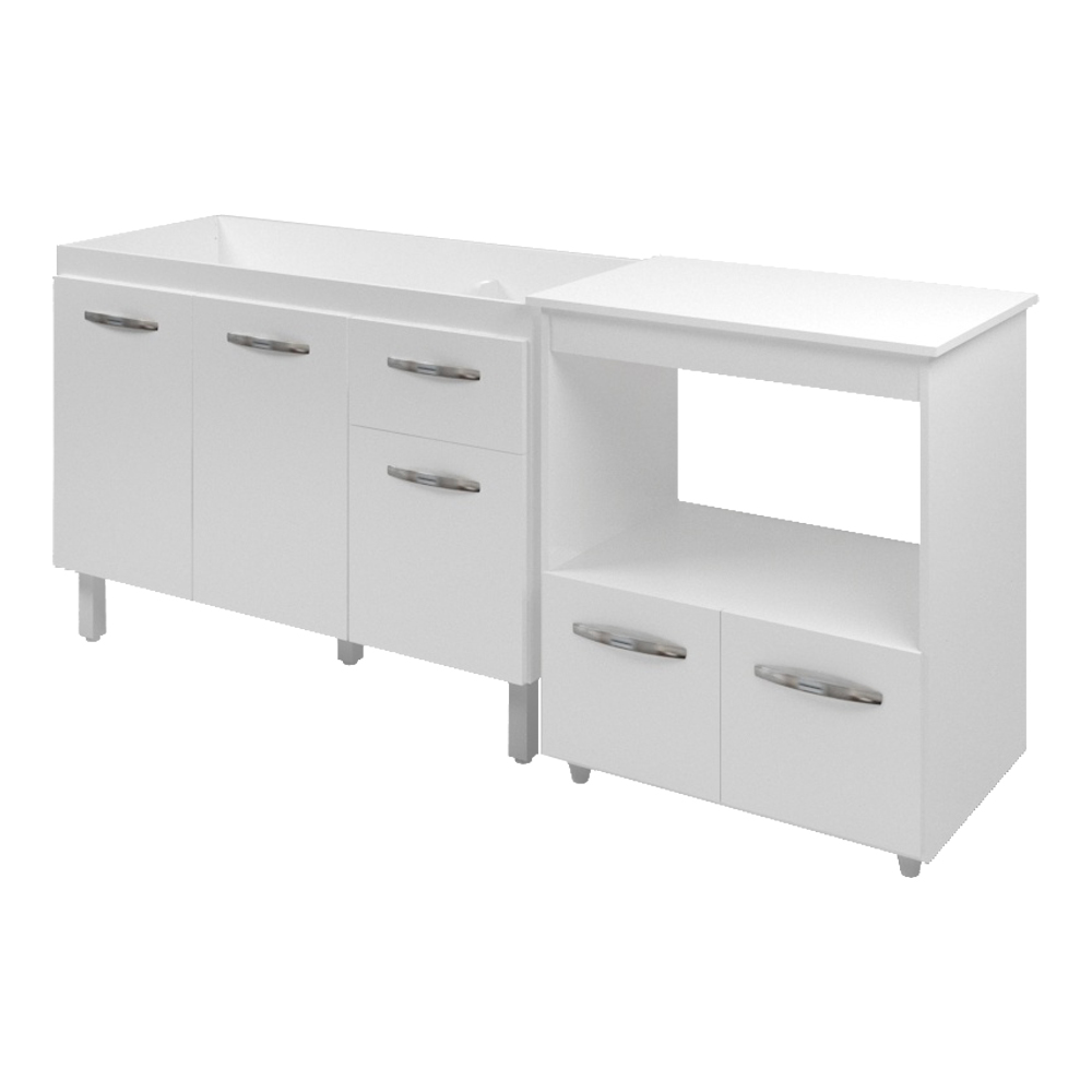 Armário Gabinete pia de 120 cm com Balcão multiuso micro-ondas Forno Elétrico Branco 