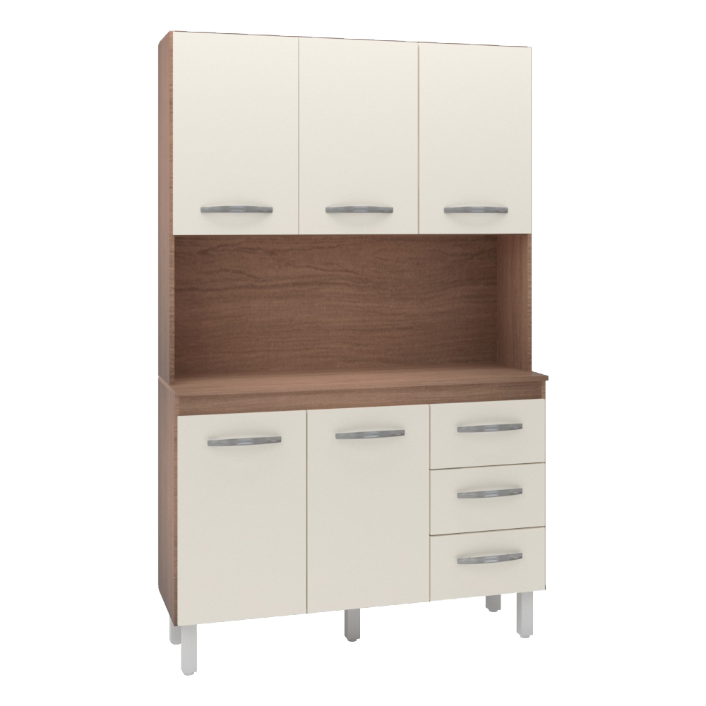 Armário Pequeno de Cozinha Compacto 5 portas 3 gavetas Amélia Moblis Móveis Savana Frente Off-White 
