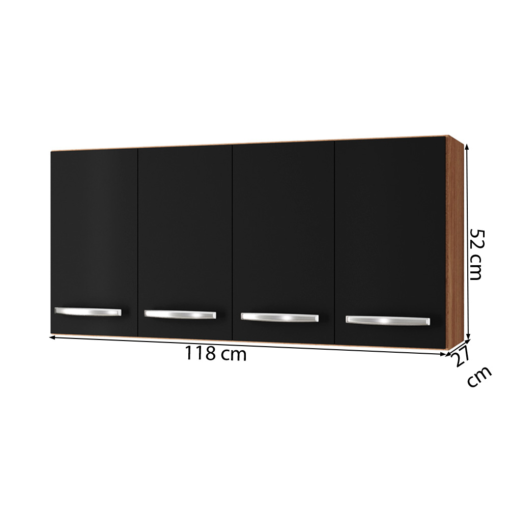 Armario Aereo 120 cm 4P Mara Savana Preto Mobbs