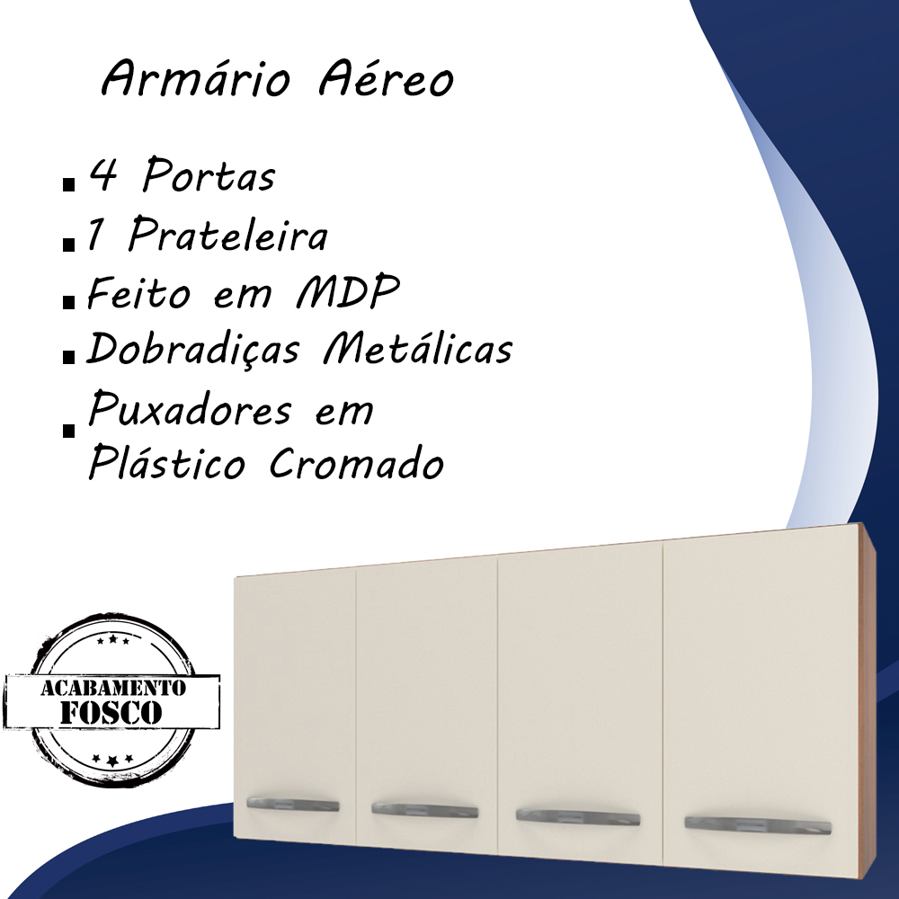 Armario Aereo 4 Portas 120cm 9160 Savana Off White Mobbs