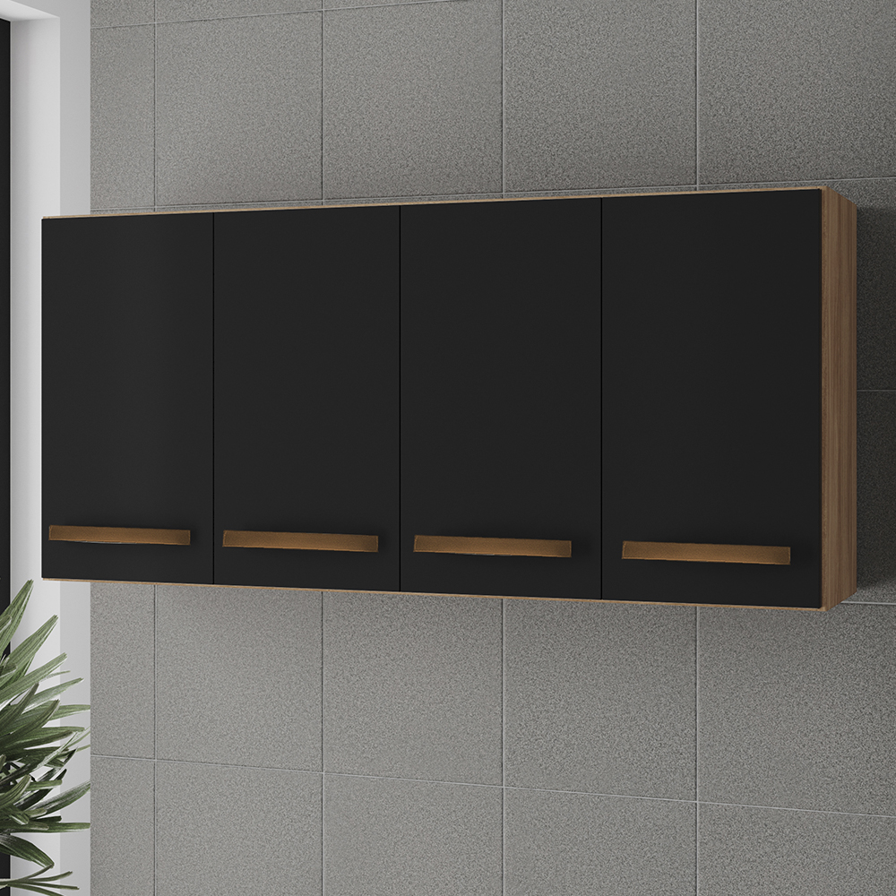 Armario Aereo 4 Portas 120cm 9160 Savana Preto Mobbs
