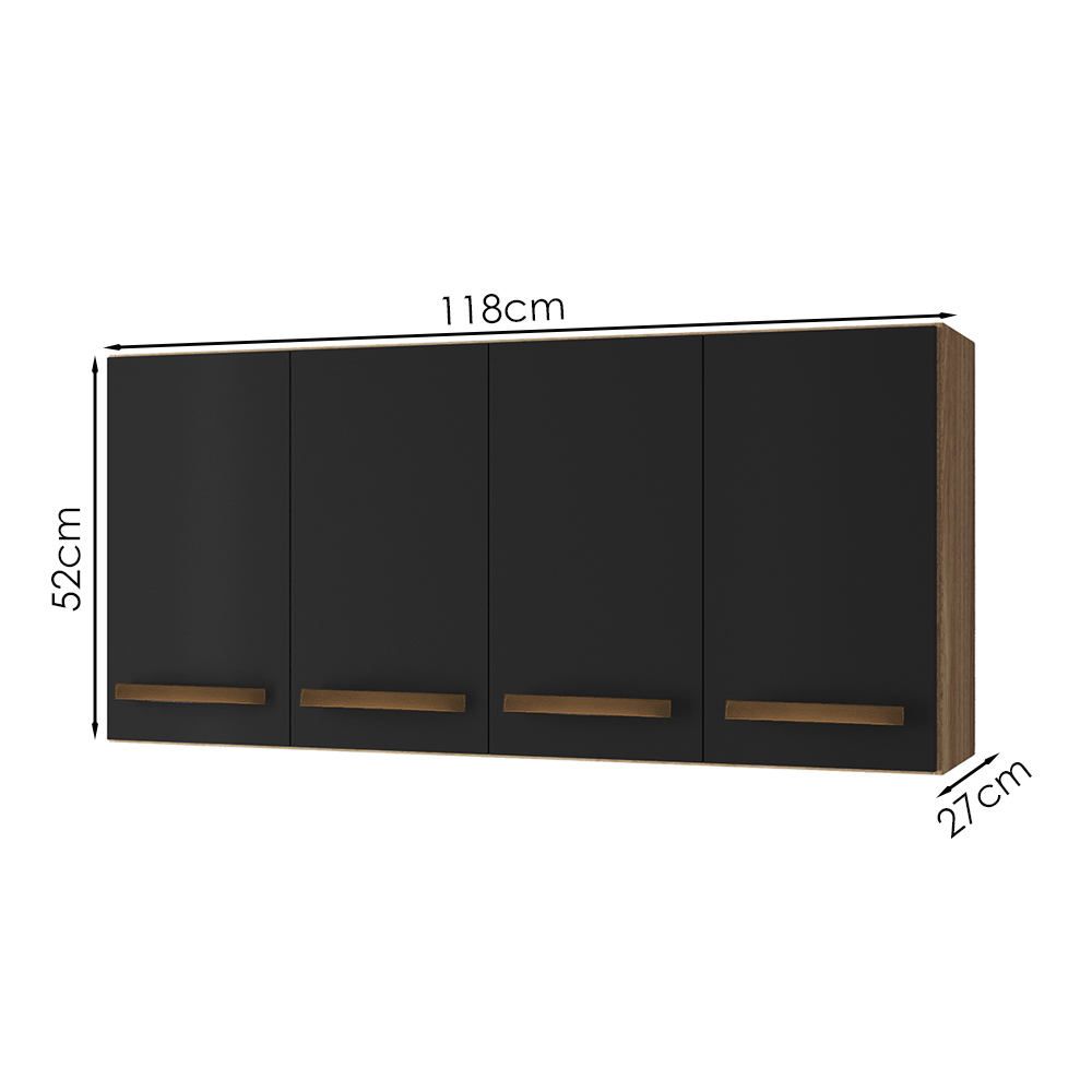 Armario Aereo 4 Portas 120cm 9160 Savana Preto Mobbs