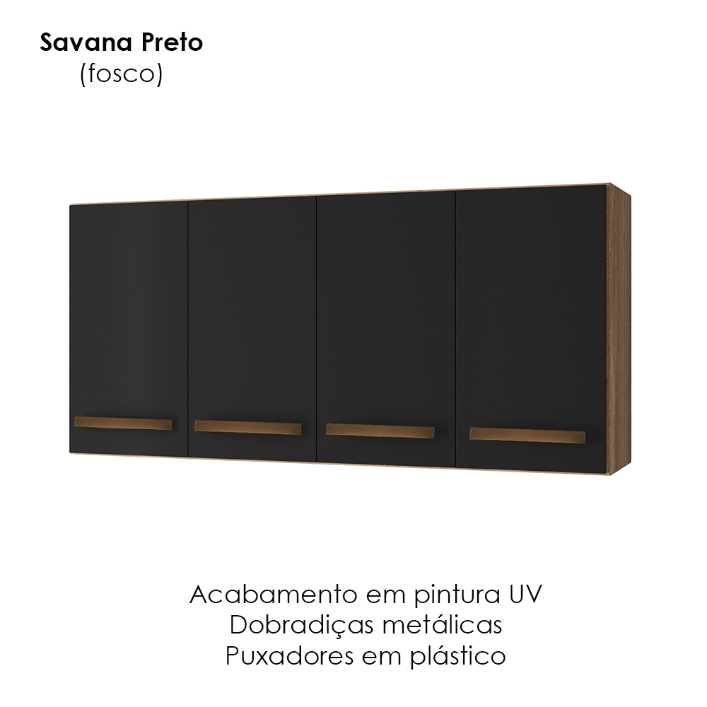 Armario Aereo 4 Portas 120cm 9160 Savana Preto Mobbs