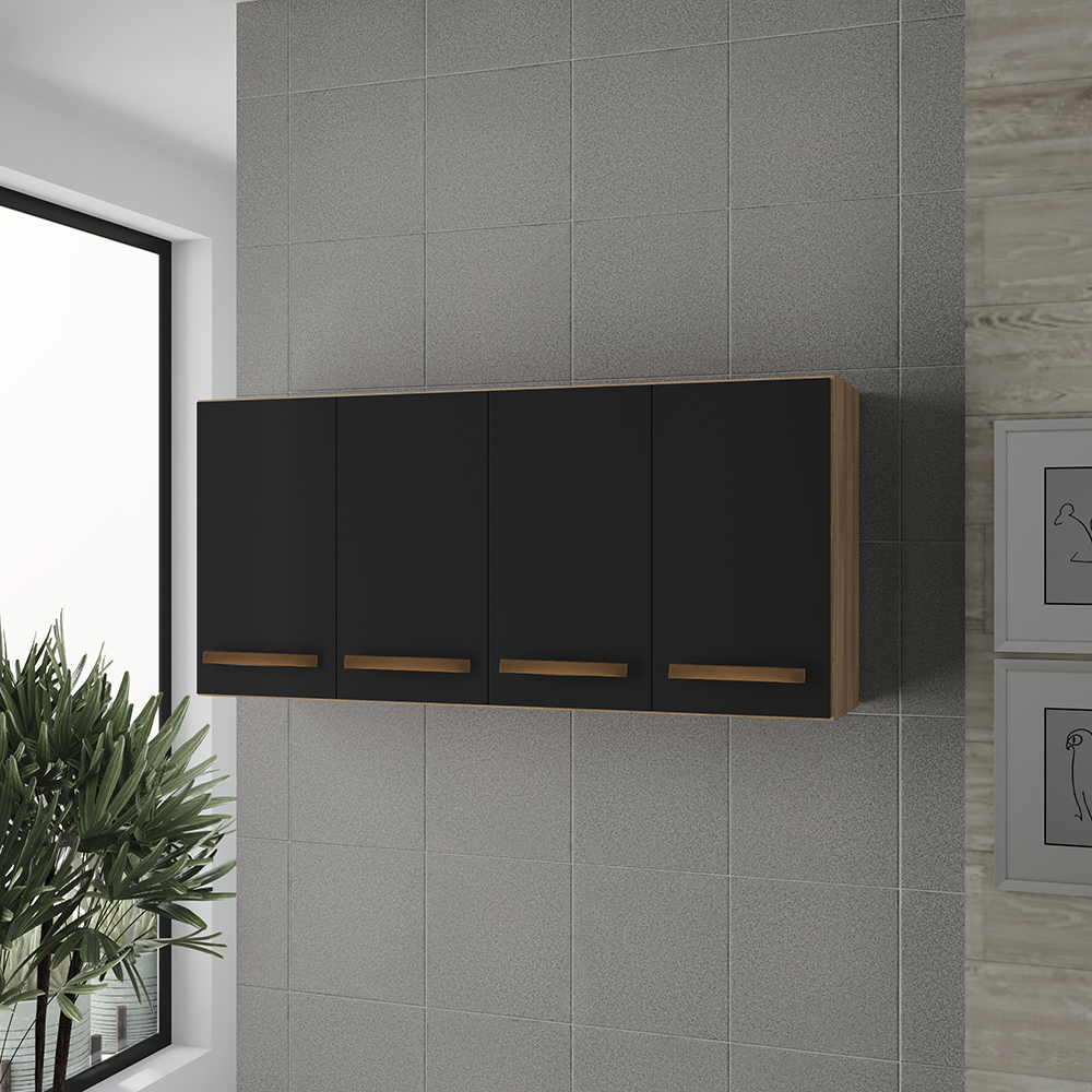 Armario Aereo 4 Portas 120cm 9160 Savana Preto Mobbs