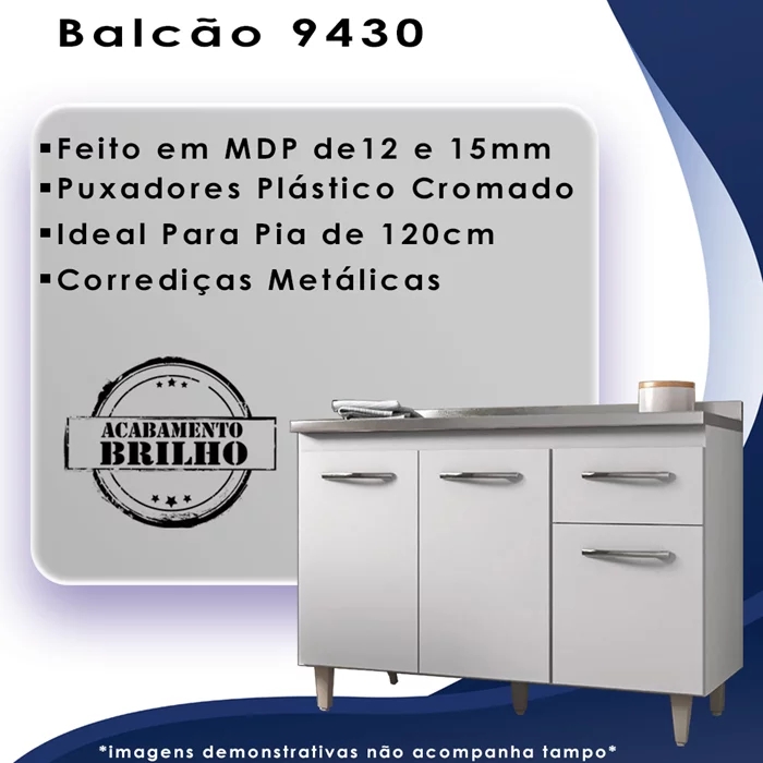 Armario Aereo 4 Portas e Balcao 120cm Branco Mobbs