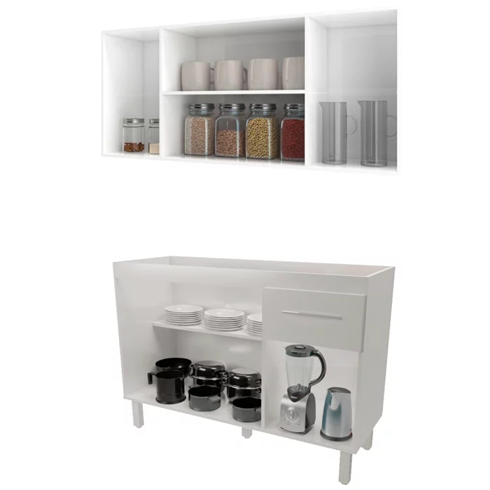 Armario Aereo 4 Portas e Balcao 120cm Branco Mobbs