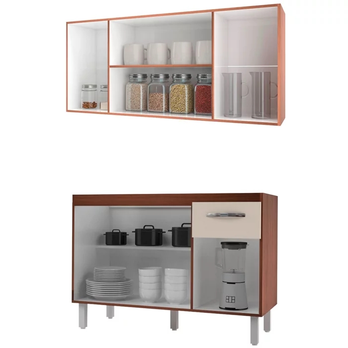 Armario Aereo 4 Portas e Balcao 120cm Savana Off White Mobbs