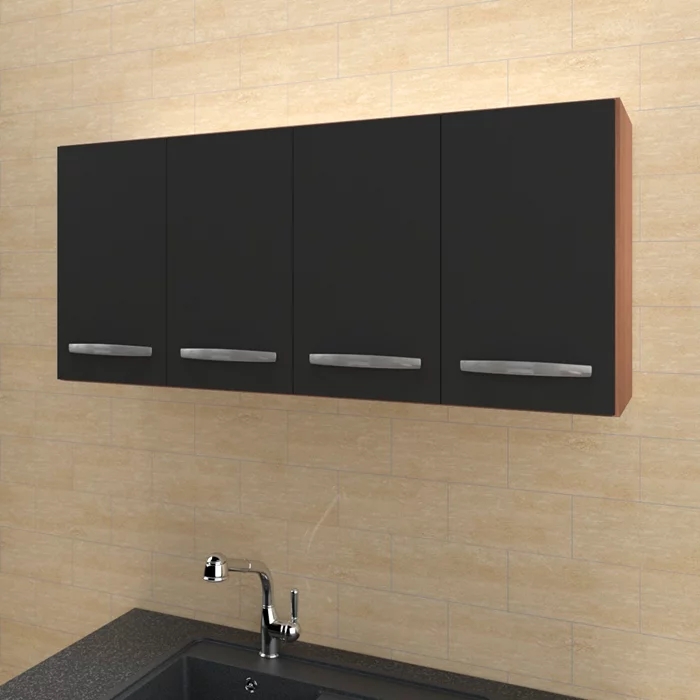 Armario Aereo 4 Portas e Balcao 120cm Savana Preto Mobbs