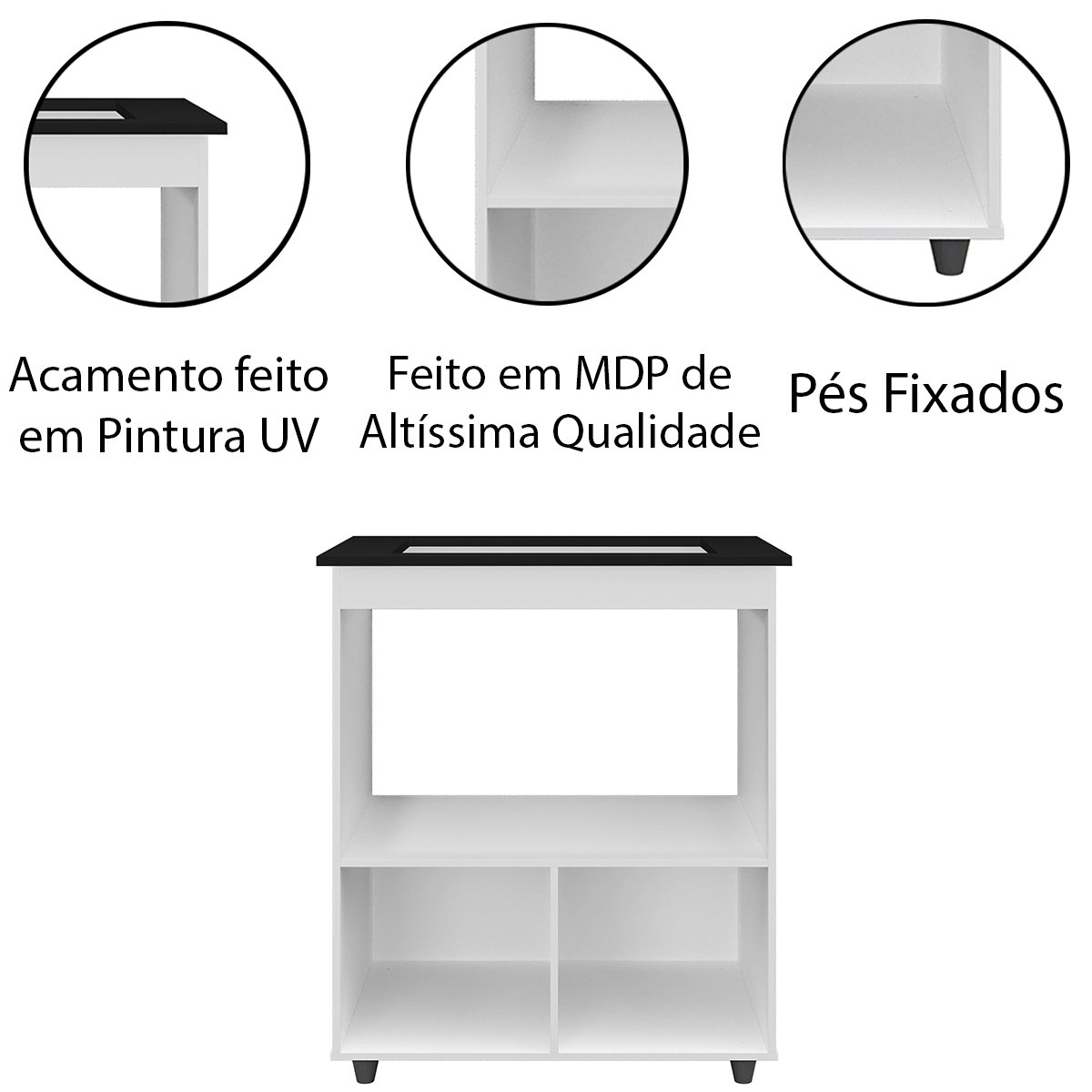 Balcão Cooktop 2 Portas 4 Bocas MDP com Pés Eliana Branco