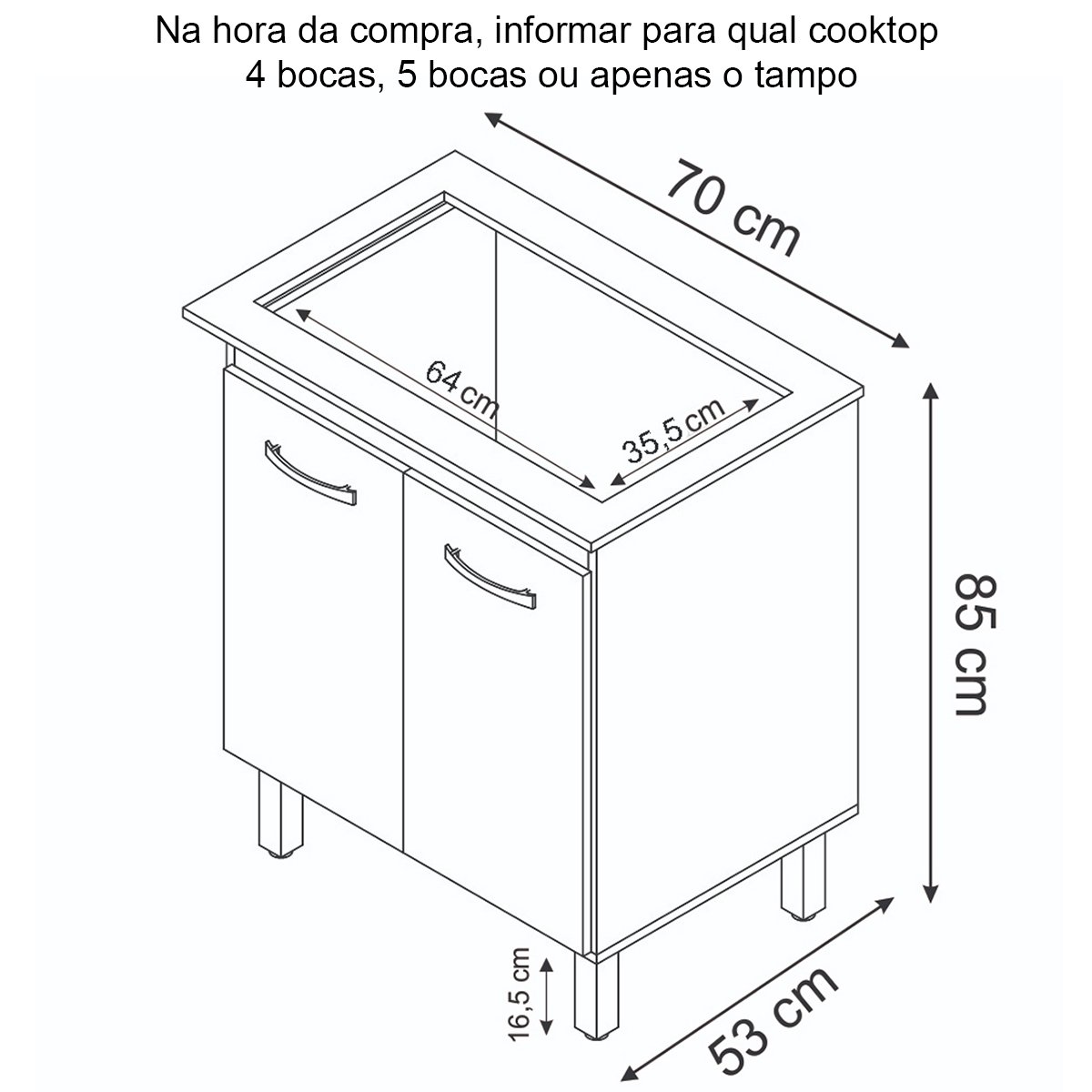 Balcão Cooktop 2 Portas 5 Bocas MDP UV Pés Reguláveis Jasmim Savana / Off White