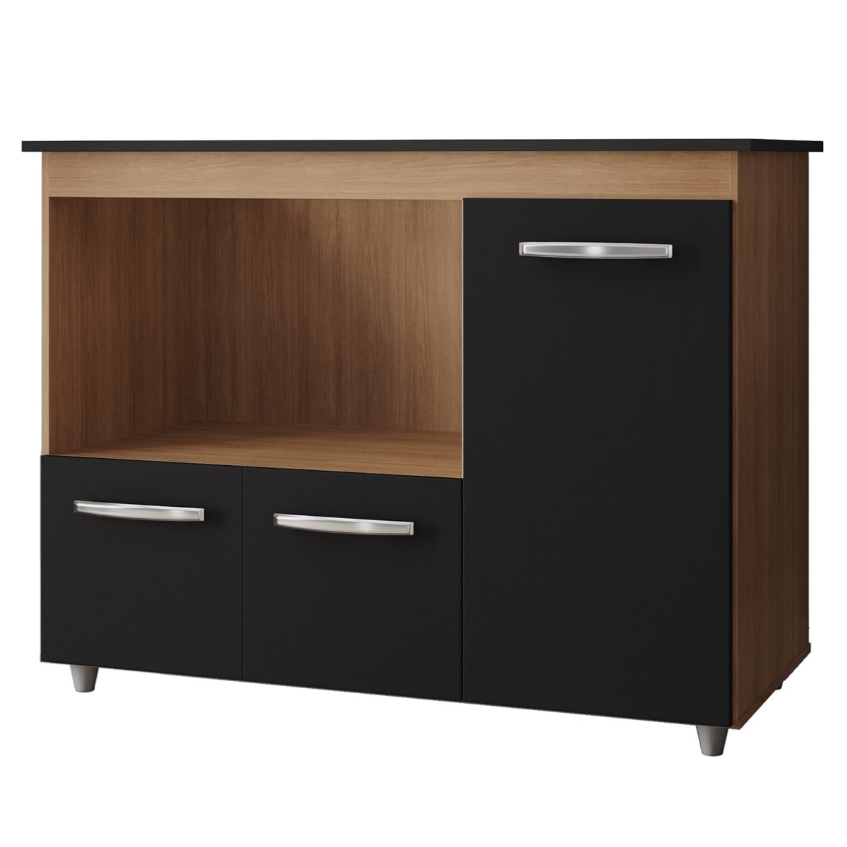 Balcão Cooktop 3 Portas MDP Dobradiças Metálicas Pés Anita Savana / Preto