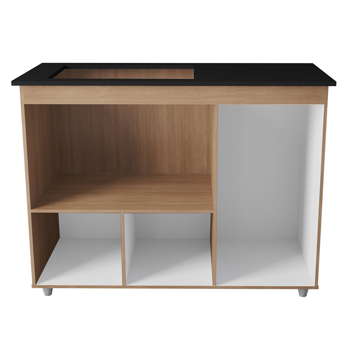 Balcão Cooktop 3 Portas MDP Dobradiças Metálicas Pés Anita Savana / Preto