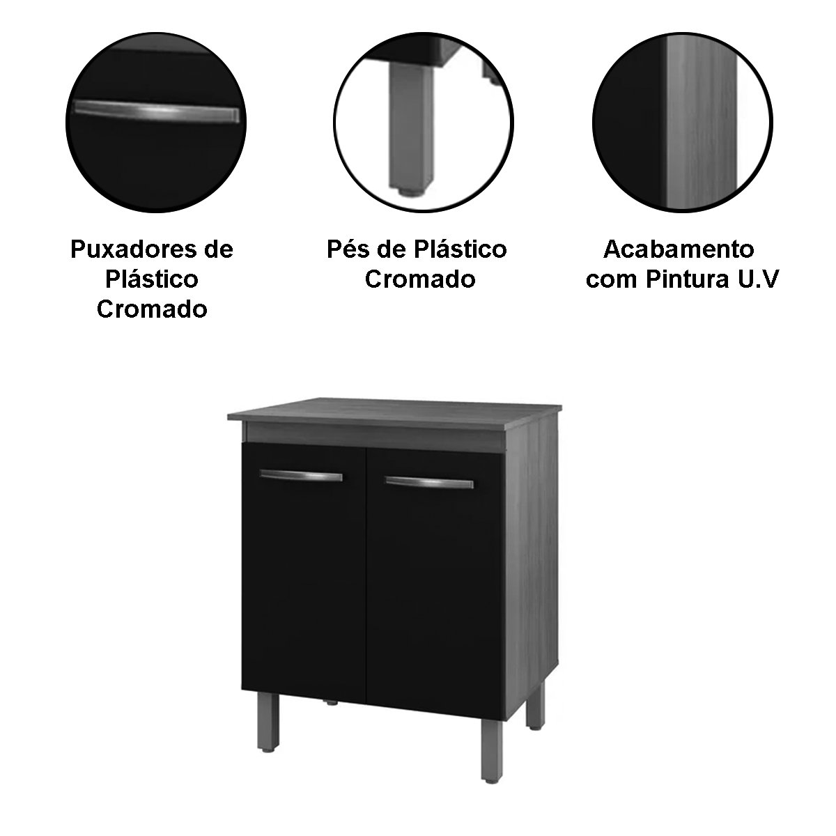 Balcão Multiuso de Cozinha 2 Portas Helena Savana / Preto