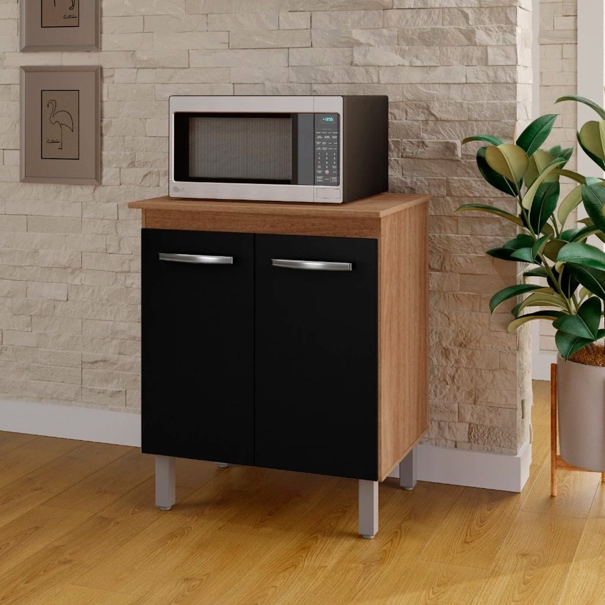 Balcão Multiuso de Cozinha 2 Portas Helena Savana / Preto