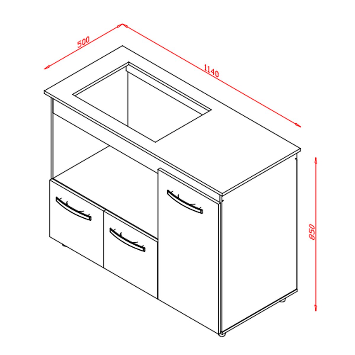Balcão para Cooktop 5 Bocas 3 Portas com Tampo Cortado Anita Savana / Preto