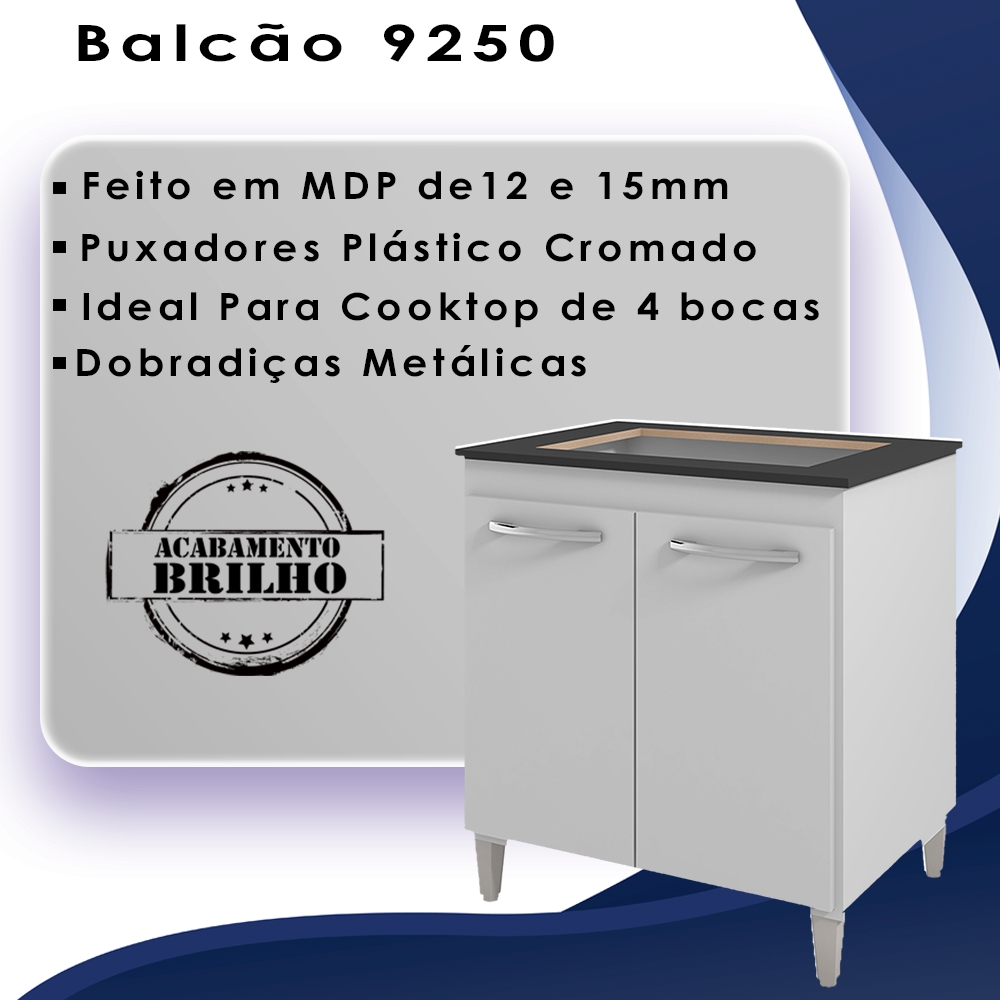 Balcao 70cm Com Tampo Para Cooktop 4 Bocas 9250 Branco Mobbs