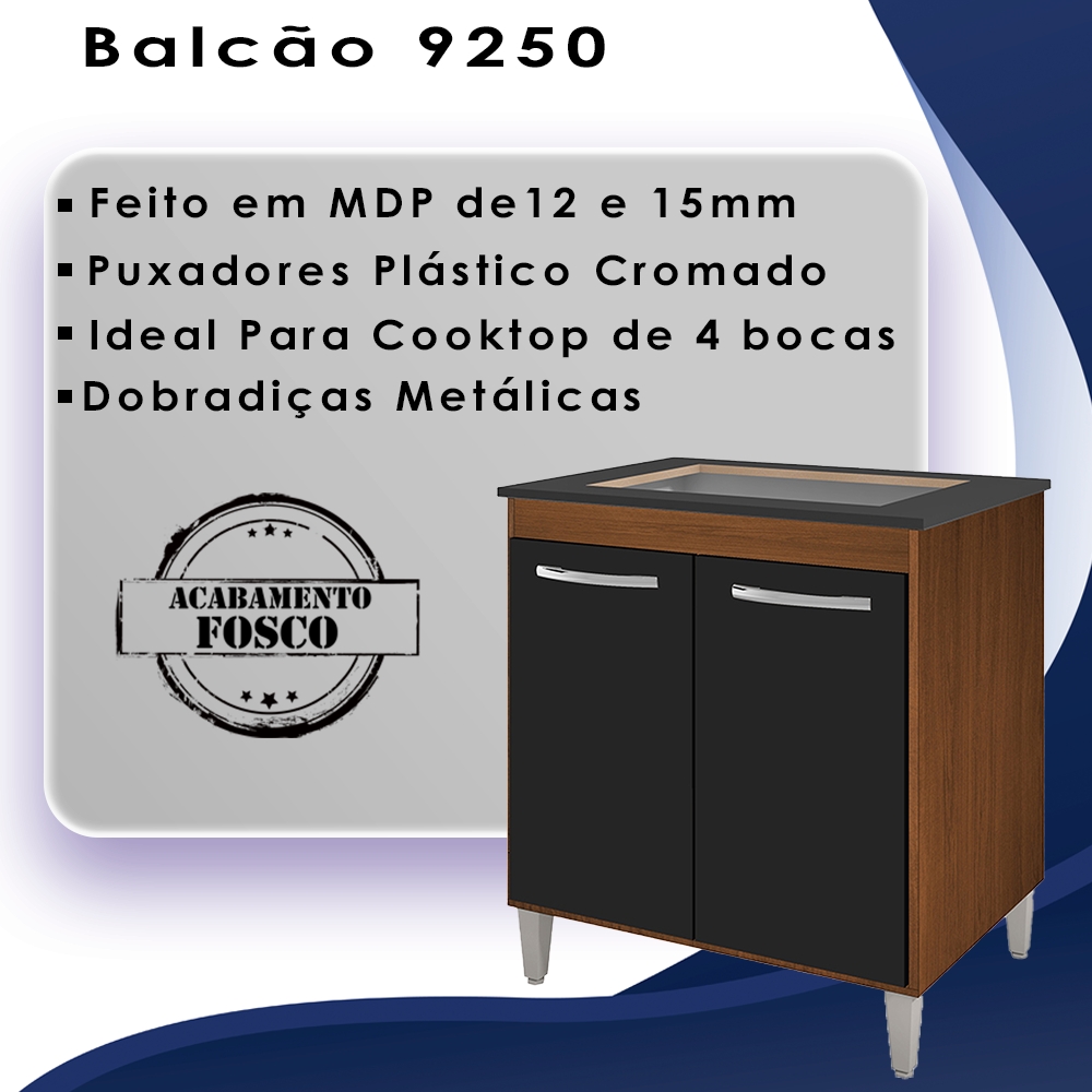 Balcao 70cm Com Tampo Para Cooktop 4 Bocas 9250 Savana Preto Mobbs