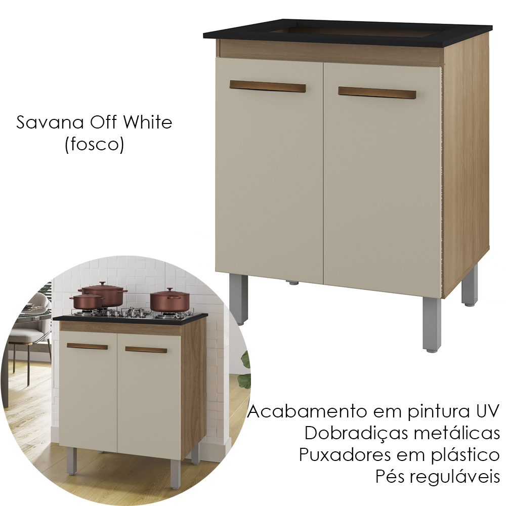 Balcao 75 cm Com Tampo Para Cooktop 4 Bocas 9250 Savana Off White Mobbs
