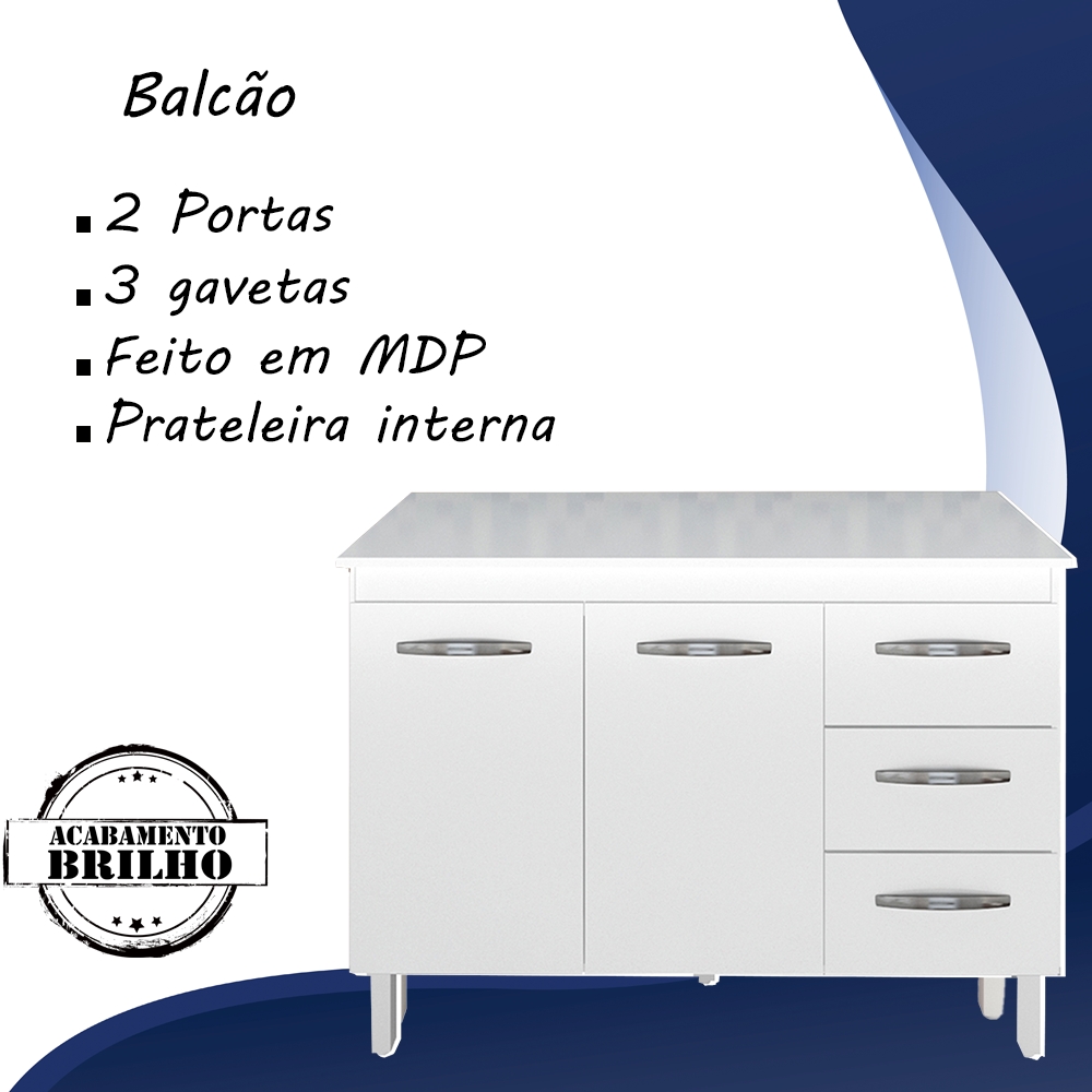 Balcao Com Tampo 120cm 9110x9300 Branco Mobbs
