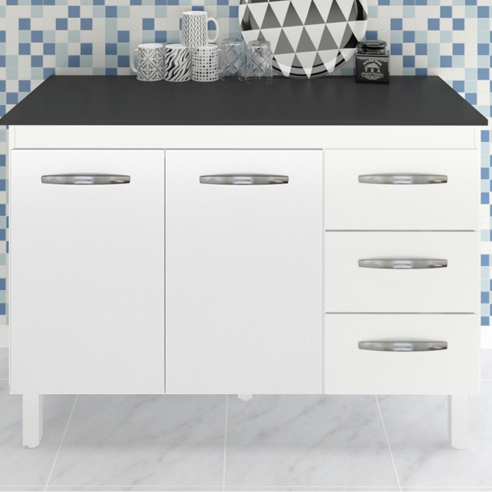 Balcao Com Tampo 120cm 9110x9300 Branco Preto Mobbs