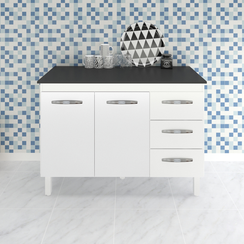 Balcao Com Tampo 120cm 9110x9300 Branco Preto Mobbs