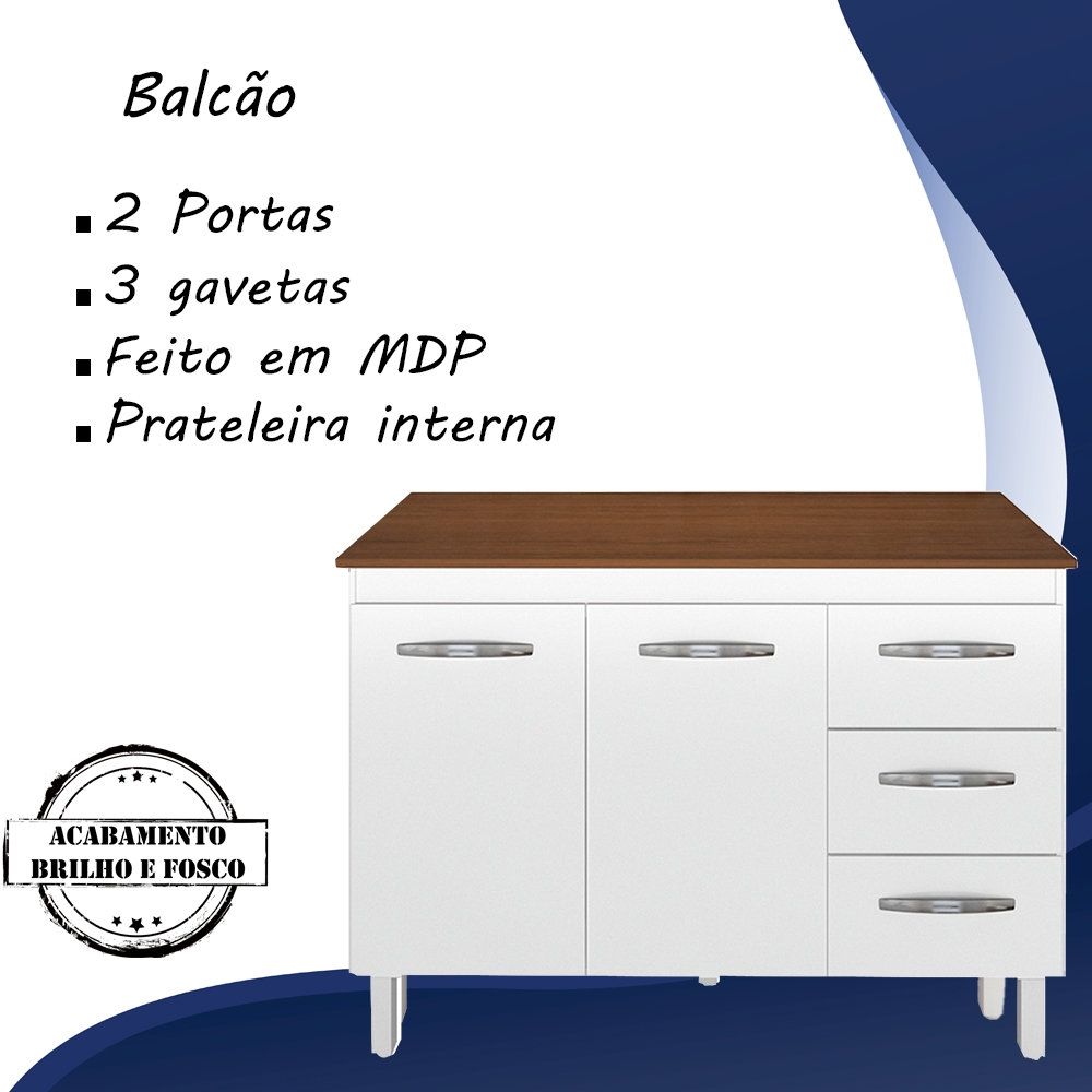 Balcao Com Tampo 120cm 9110x9300 Branco Savana Mobbs