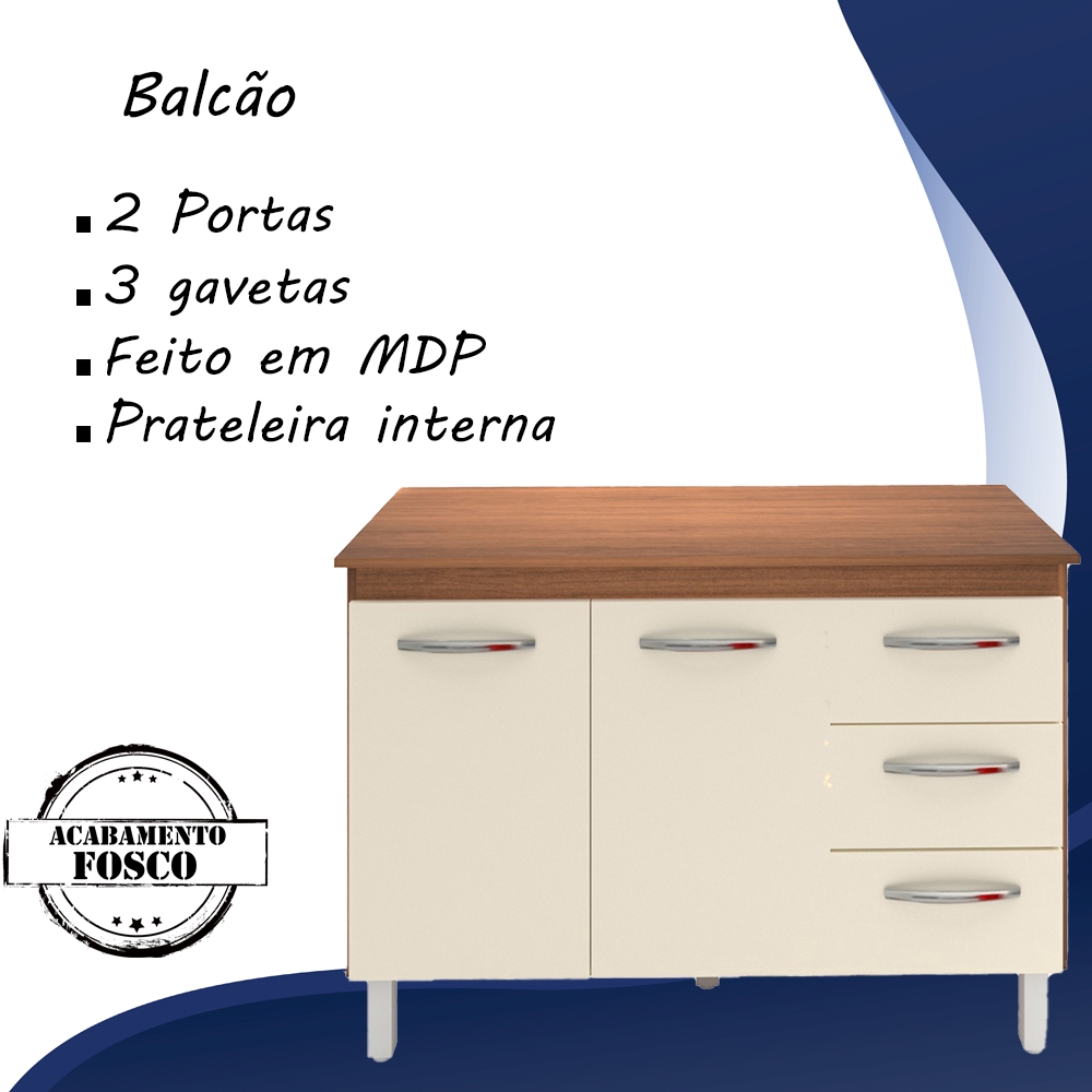 Balcao Com Tampo 120cm 9110x9300 Savana Off White Mobbs