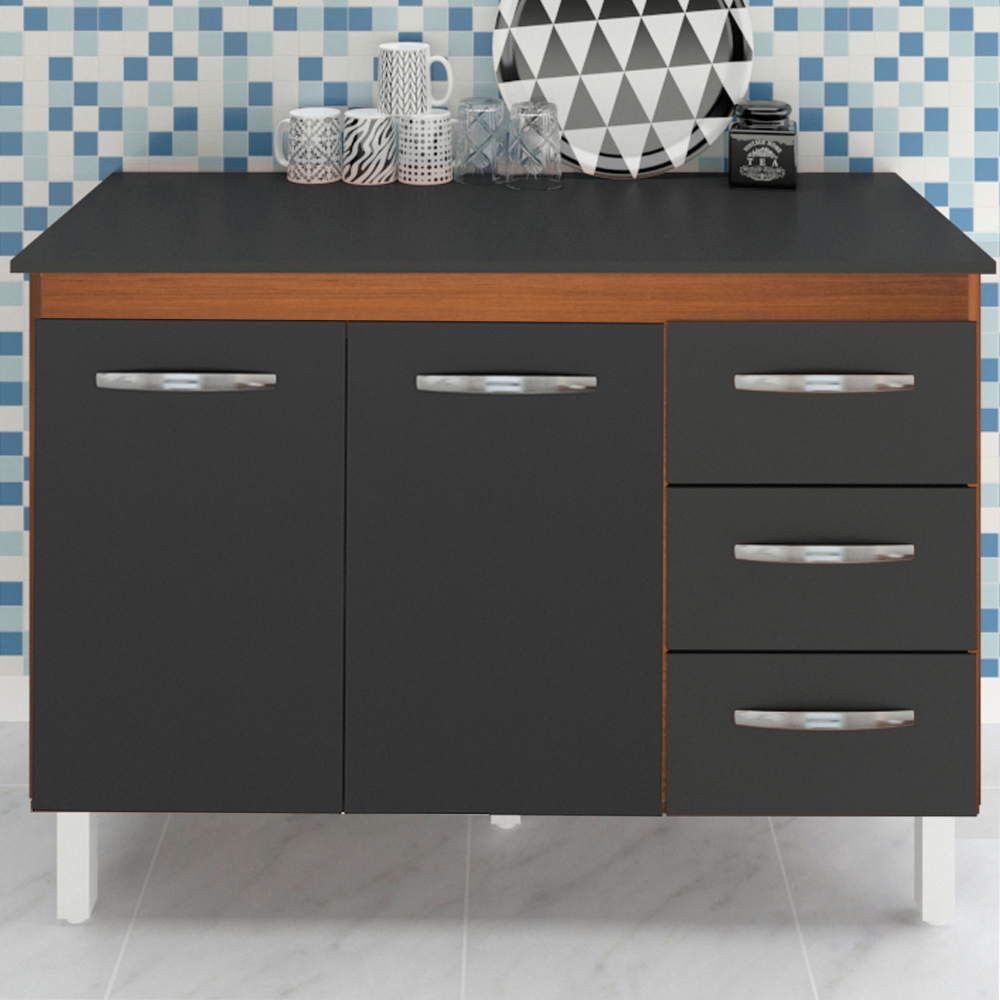 Balcao Com Tampo 120cm 9110x9300 Savana Preto Mobbs