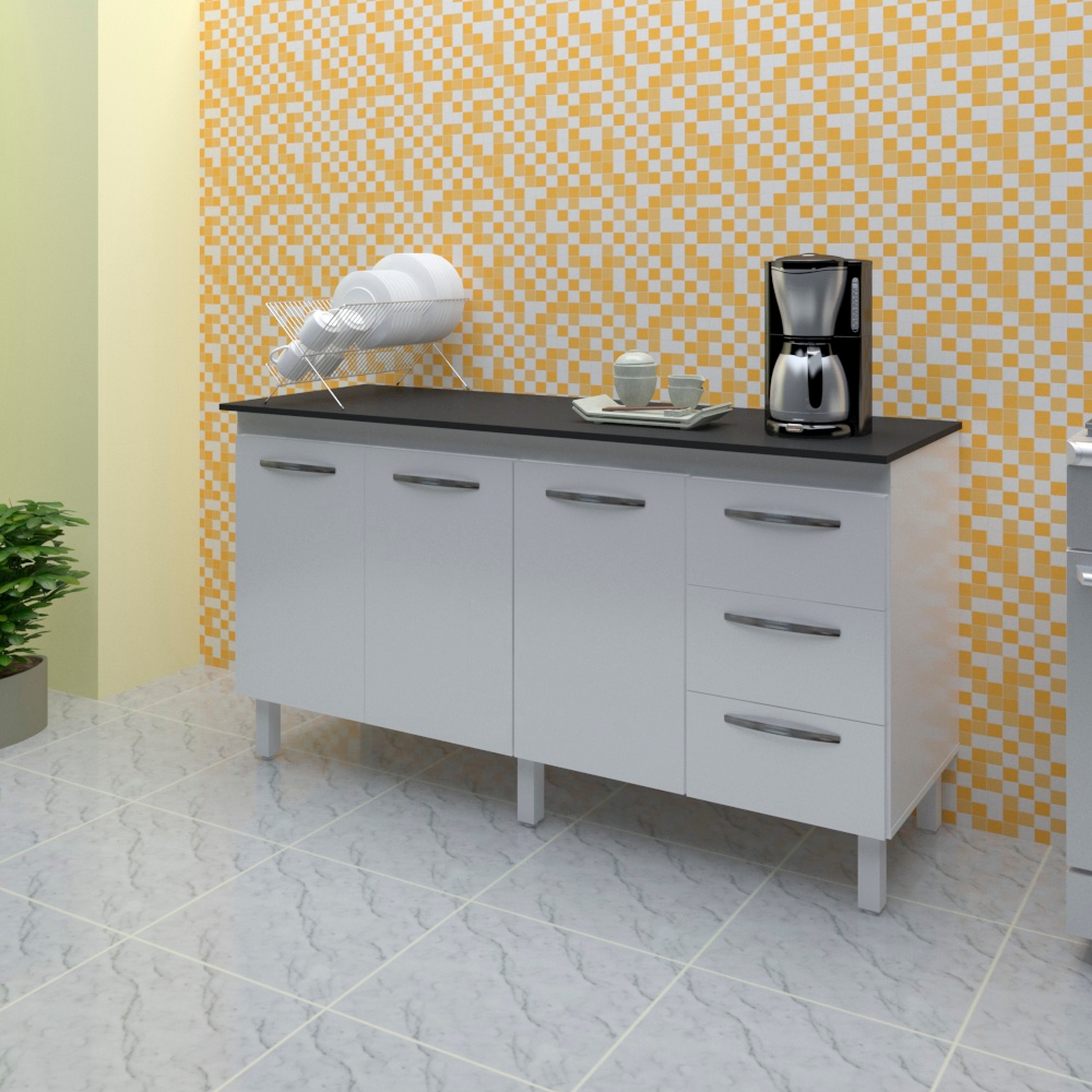 Balcao Com Tampo 150cm 9130x9310 Branco Preto Mobbs