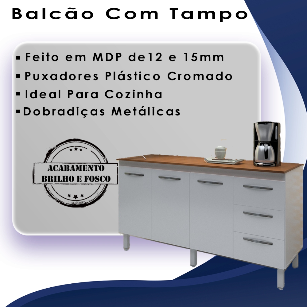 Balcao Com Tampo 150cm 9130x9310 Branco Savana Mobbs