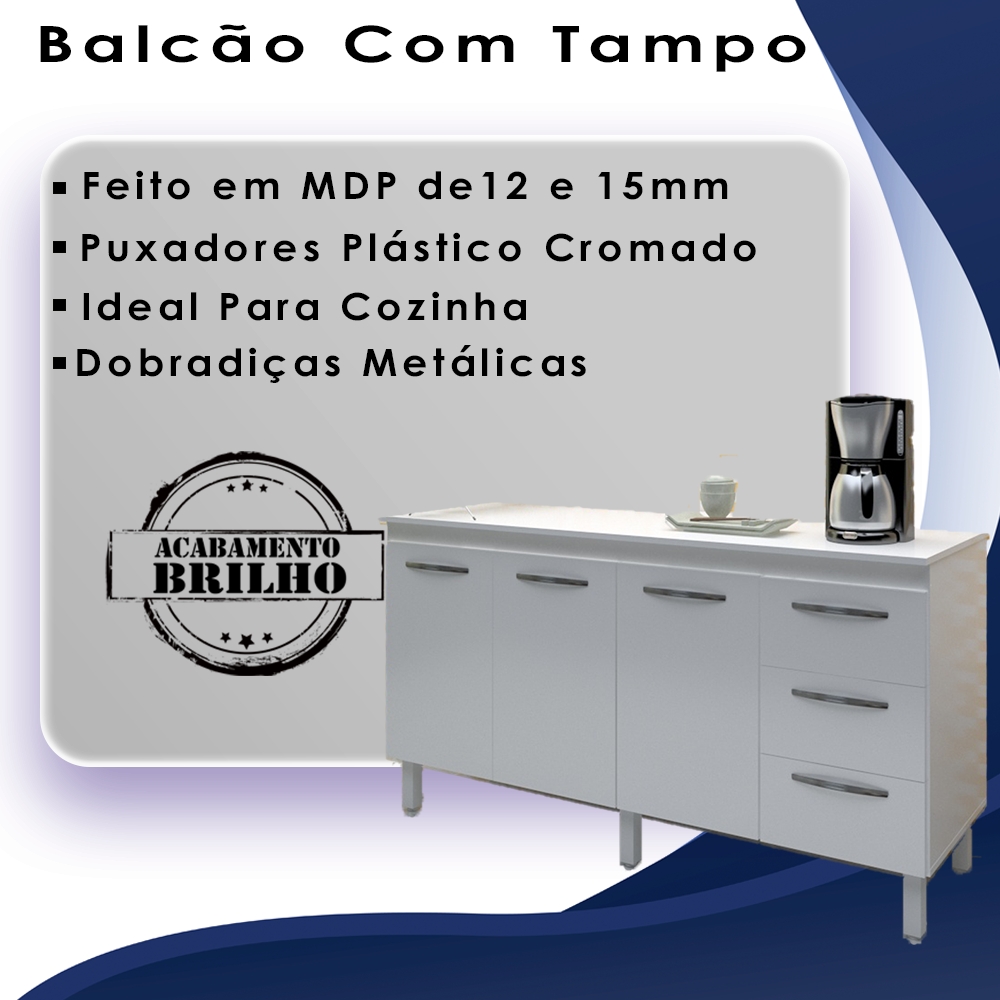 Balcao Com Tampo 160cm 9140X9320 Branco Mobbs
