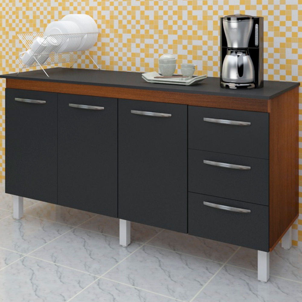 Balcao Com Tampo 160cm 9140X9320 Preto Savana Mobbs