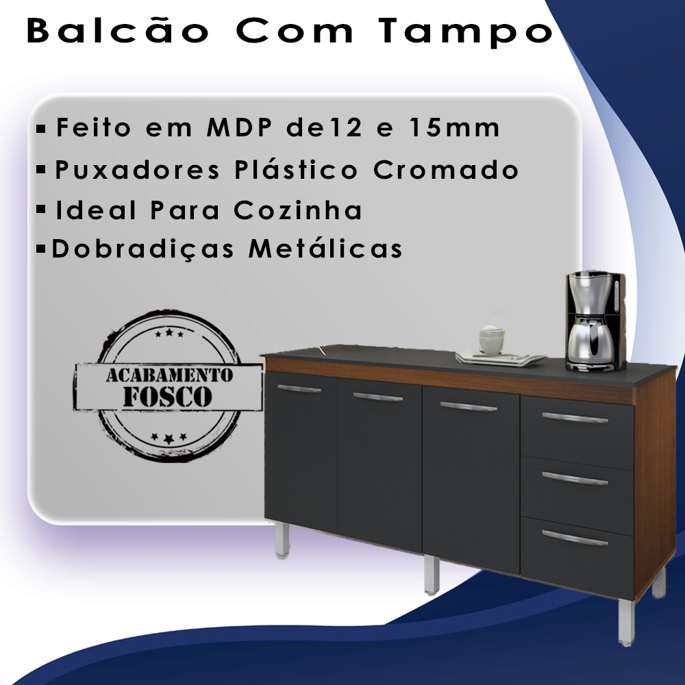 Balcao Com Tampo 160cm 9140X9320 Preto Savana Mobbs